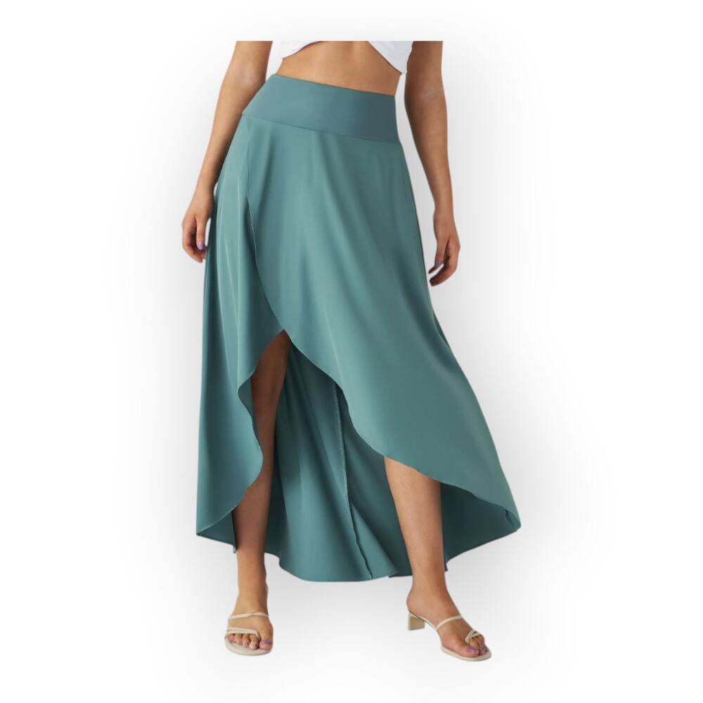 Halara Breezeful High Low Ruffle Maxi Skirt Shorts Flowy Teal Blue Casual Resort